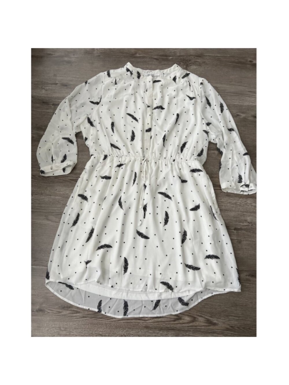 DR2 Daniel Rainn Feather Print Dress Womens XL Ivory Print Drop In Waist